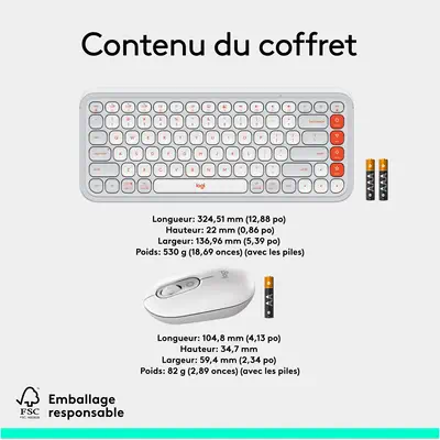 Logitech 920-013110 clavier Souris incluse Universel Bluetooth AZERTY Français Blanc - Pack Clavier, souris - visuel 10