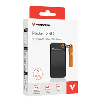 Avantages Verbatim Pocket SSD 2 To USB Type-C 3.2 Gen 2 (3.1 Gen 2) Noir, Orange