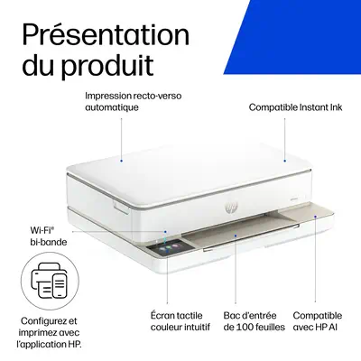 Envy 6132e Wireless All-in-One Couleur Imprimante, Instant Ink; Impression photo - HP - Multifonctions Jet d'encre - visuel 4
