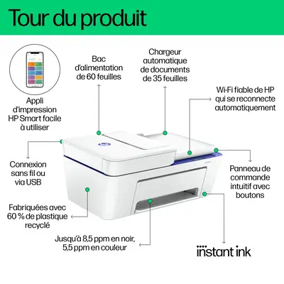 DeskJet 4230e Sans fil All-in-One Couleur Imprimante, Instant Ink; Copieur, Scanner - HP - Multifonctions Jet d'encre - visuel 8