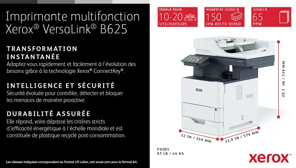 VersaLink B625 A4 61 ppm - Copie/Impression/Numérisation/Fax recto Xerox - visuel 1 - hello RSE - Protégez votre entreprise grâce à une sécurité intégrée complète.