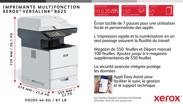 VersaLink B625 A4 61 ppm - Copie/Impression/Numérisation/Fax recto verso PS3 PCL5e/6 2 magasins 650  - Xerox - Multifonctions Laser - visuel 5