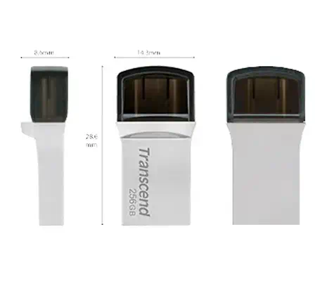 Transcend JetFlash 890 lecteur USB flash 256 Go USB Type-A / USB Type-C 3.2 Gen 1 (3.1 Gen 1) Argent - Adaptateur stockage - visuel 8