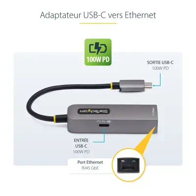 Adaptateur USB-C vers Ethernet, NIC, 100W PD Pass-Through, Adaptateur Réseau USB 3.0 Type-C 1Gbps Mu - StarTech - Station d'accueil pour portable - visuel 9
