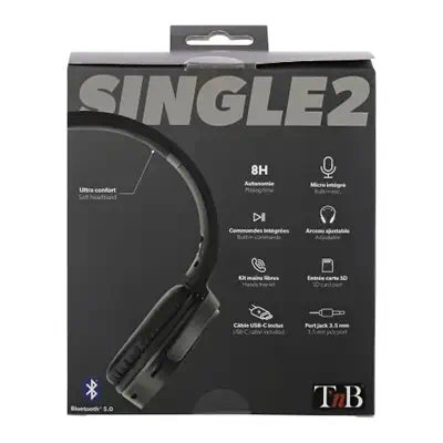 T'nB SINGLE 2 Casque Avec fil &sans fil Arceau Appels/Musique Bluetooth Noir - T'NB - Casque Micro - visuel 6