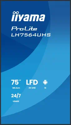 iiyama LH7564UHS-B1AG Écran d'affichage dynamique Écran plat de signalisation numérique 190,5 cm (75 - Ecran Numérique Interactif - visuel 3