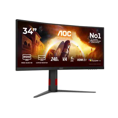 AOC G4 CU34G4Z écran plat de PC 86,4 cm (34") 3440 x 1440 pixels Wide Quad HD LED Noir, Rouge - Ecran Ordinateur - visuel 2