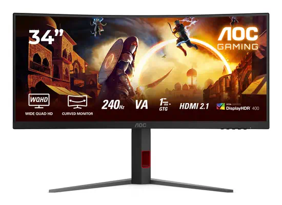 AOC G4 CU34G4Z écran plat de PC 86,4 cm (34") 3440 x 1440 pixels Wide Quad HD LED Noir, Rouge - Ecran Ordinateur - visuel 1