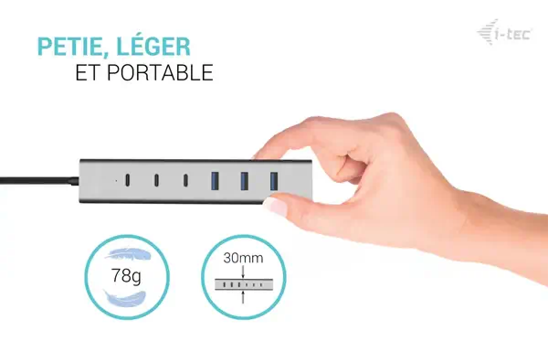 USB-C/USB-A Charging Metal HUB 7 port (3x USB-C, 4x USB-A) - I-Tec - Connectique - visuel 10