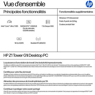 HP Z1 Tower G1i Intel Core Ultra 7 265 16 Go DDR5-SDRAM 1 To SSD NVIDIA RTX A1000 Windows 11 Pro Sta - Station de Travail - visuel 7