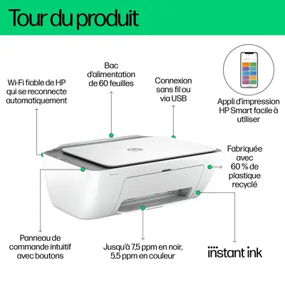 DeskJet 2820e Sans fil All-in-One Couleur Imprimante, Copieur, Scanner - HP - Multifonctions Jet d'encre - visuel 10