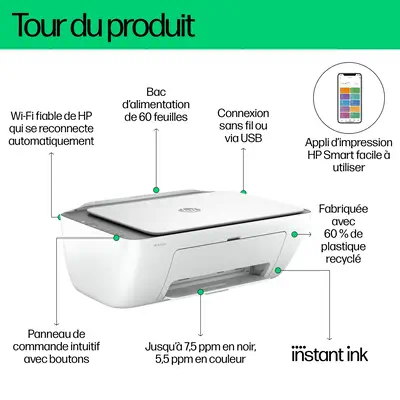 DeskJet 2820e Sans fil All-in-One Couleur Imprimante, Copieur, Scanner - HP - Multifonctions Jet d'encre - visuel 6