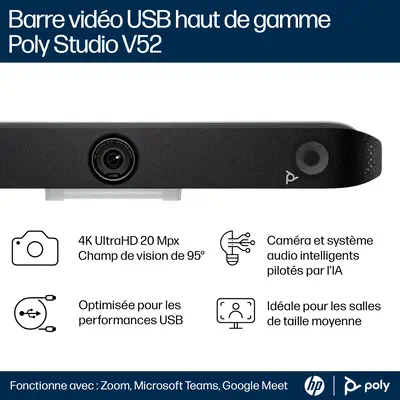 Barre de visioconférence USB Poly Studio V52 sans radio ni cordon d’alimentation TAA - HP - Visioconférence - visuel 3
