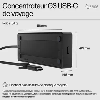 Concentrateur USB-C de voyage HP G3 - Station d'accueil pour portable - visuel 9