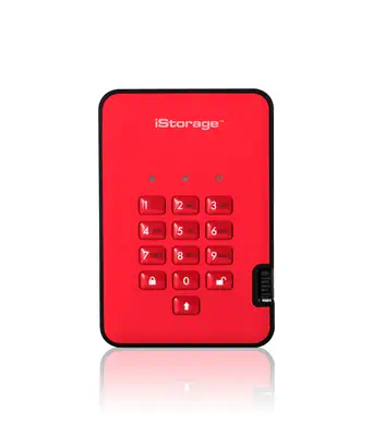 diskAshur2 256-bit 512GB USB 3.2 secure encrypted solid-state drive - Red IS-DA2-256-SSD-512-R - iStorage - Disque dur SSD - visuel 1