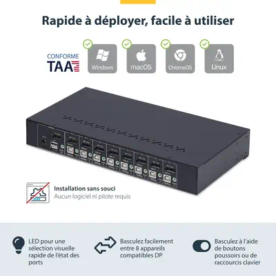 Commutateur KVM DisplayPort 8 Ports avec Kit de Montage en Rack 1U, DP 1.2 4K 60Hz, Commutation par  - StarTech - Accessoire Réseau - visuel 7