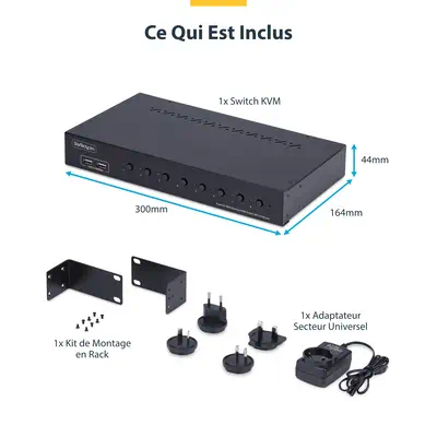 Commutateur KVM DisplayPort 8 Ports avec Kit de Montage en Rack 1U, DP 1.2 4K 60Hz, Commutation par  - StarTech - Accessoire Réseau - visuel 8