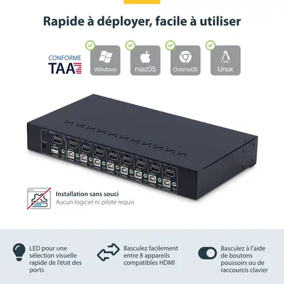 Commutateur KVM HDMI 8 Ports avec Kit de Montage en Rack 1U, HDMI 2.0 4K 60Hz, Commutation par Bouto - StarTech - Accessoire Réseau - visuel 8