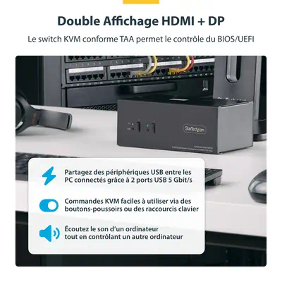 Commutateur KVM 2 Ports DisplayPort et HDMI, 4K 60Hz, 1 Moniteur HDMI et 1 Moniteur DP, Switch KVM 2 - StarTech - Accessoire Réseau - visuel 8