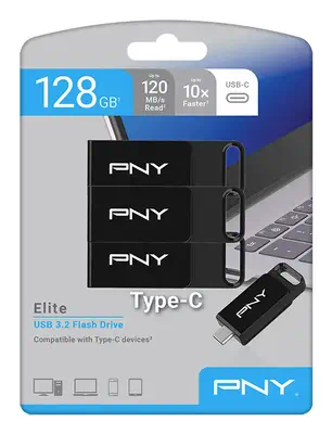 PNY Elite lecteur USB flash 128 Go USB Type-C 3.2 Gen 1 (3.1 Gen 1) Noir - Clé USB - visuel 9