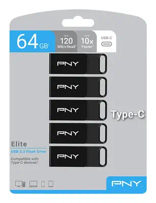 PNY Elite lecteur USB flash 64 Go USB Type-C 3.2 Gen 1 (3.1 Gen 1) Noir - Clé USB - visuel 10