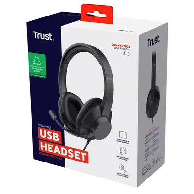 Trust Ayda Max USB Casque Avec fil Arceau Bureau/Centre d'appels USB Type-C / USB Type-A Noir - Casque Micro - visuel 7
