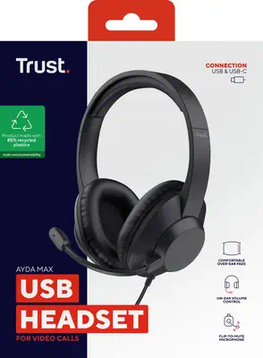 Trust Ayda Max USB Casque Avec fil Arceau Bureau/Centre d'appels USB Type-C / USB Type-A Noir - Casque Micro - visuel 8