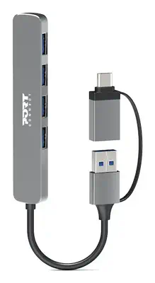 Port Designs 900161 hub & concentrateur USB 2.0 Type-A 5000 Mbit/s Argent - Switchs et Hubs - visuel 1