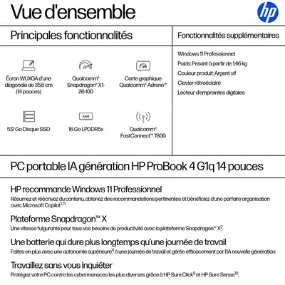 ProBook 4 G1q 14 inch Notebook Next Gen HP - visuel 1 - hello RSE - Plateforme Snapdragon™ X