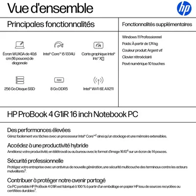 HP ProBook 4 G1iR Intel® Core™ i5 i5-1334U Ordinateur portable 40,6 cm (16") WUXGA 8 Go DDR5-SDRAM 2 - PC Portable - visuel 9