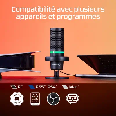 HyperX DuoCast - microphone USB (noir) - Éclairage RGB - Clavier - visuel 6