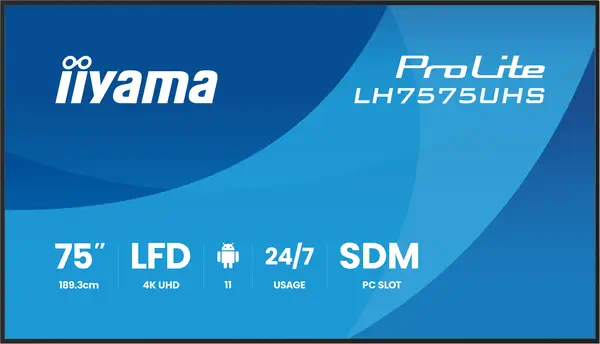 iiyama LH7575UHS-B2AG Écran d'affichage dynamique Écran plat de signalisation numérique 190,5 cm (75 - Ecran Numérique Interactif - visuel 1