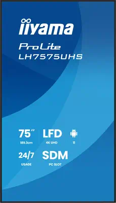iiyama LH7575UHS-B2AG Écran d'affichage dynamique Écran plat de signalisation numérique 190,5 cm (75 - Ecran Numérique Interactif - visuel 2