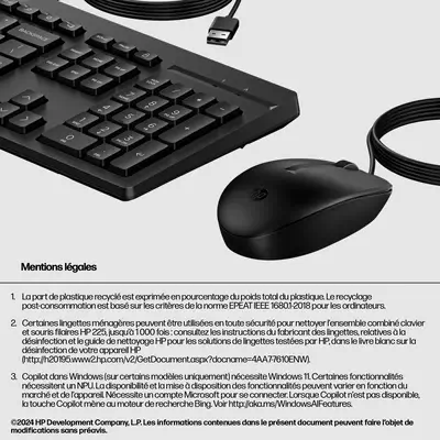 Ensemble combiné clavier et souris filaires HP 225 - Pack Clavier, souris - visuel 6