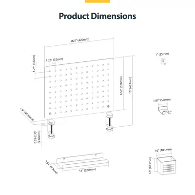Panneau Perforé à Pinces avec Accessoires, 42 x 32cm, Panneau Perforé en Acier, Organisateur de Rang - StarTech - Accessoire Divers - visuel 2