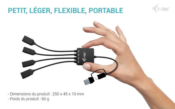 USB-C/USB-A Cable HUB 4 port (2x USB-C, 2x USB-A) - I-Tec - Switchs et Hubs - visuel 9