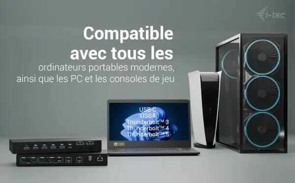 USB-C KVM Dock PRO for Three Hosts, Dual Video, with 2x Power Delivery, max 92W - I-Tec - Station d'accueil pour portable - visuel 6