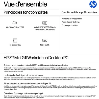 HP Z2 G1i Intel Core Ultra 7 265 16 Go DDR5-SDRAM 1 To SSD NVIDIA RTX A1000 Windows 11 Pro Mini PC S - Station de Travail - visuel 3