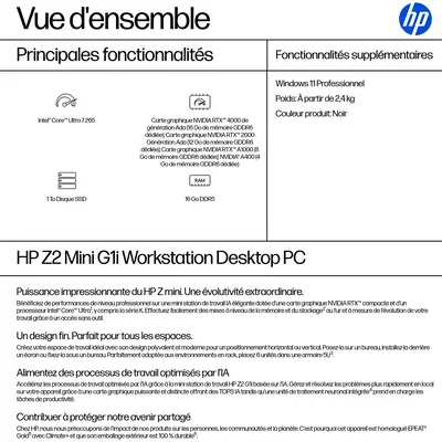 HP Z2 G1i Intel Core Ultra 7 265 16 Go DDR5-SDRAM 1 To SSD Windows 11 Pro Mini PC Station de travail - Station de Travail - visuel 3