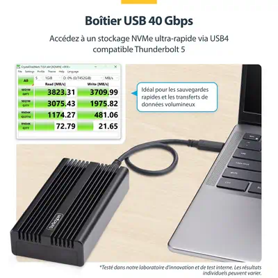 Boîtier SSD NVMe Externe USB-C/Thunderbolt, Boîtier USB4 M.2 NVMe, 40 Gbps, Boîtier Dissipateur Ther - StarTech - Accessoire Stockage - visuel 8