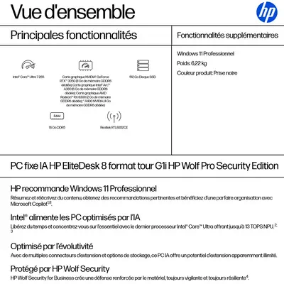 EliteDesk 8 Tower G1i AI Wolf Pro Security Edition - HP - Unité Centrale - visuel 3