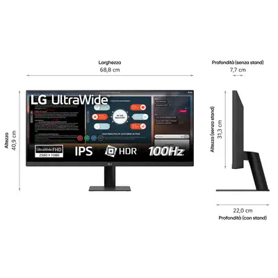 LG 29U511A-B écran plat de PC 73,7 cm (29") 2560 x 1080 pixels WFHD LCD Noir - Ecran Ordinateur - visuel 3