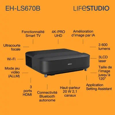 Epson EH-LS670B Projecteur à focale standard 3LCD UHD 4K (3840x2160) Noir - Vidéoprojecteur Professionnel - visuel 7
