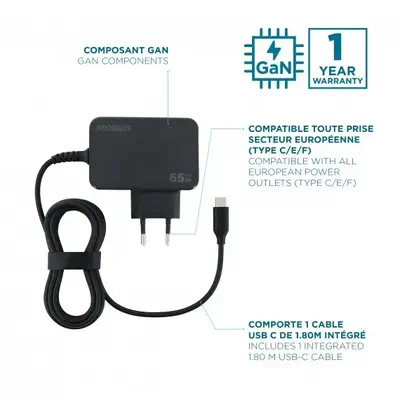 Mobilis 020015 adaptateur de puissance & onduleur Intérieure 65 W Noir - Batterie - visuel 2