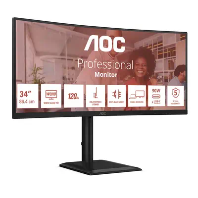AOC E4 CU34E4CV écran plat de PC 86,4 cm (34") 3440 x 1440 pixels UltraWide Quad HD LCD Noir - Ecran Ordinateur - visuel 3