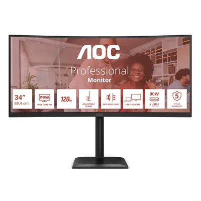 AOC E4 CU34E4CV écran plat de PC 86,4 cm (34") 3440 x 1440 pixels UltraWide Quad HD LCD Noir - Ecran Ordinateur - visuel 1