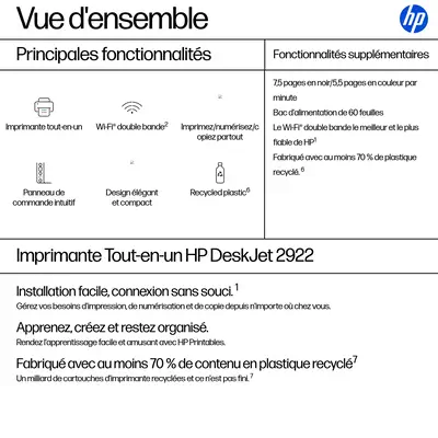 HP DeskJet 2922 Sans fil All-in-One Couleur Imprimante - Multifonctions Jet d'encre - visuel 8