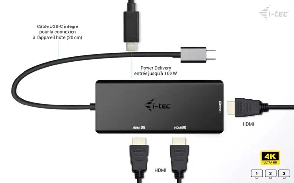 USB-C Triple 4K HDMI Video Adapter, Power Delivery 100W - I-Tec - Connectique - visuel 5