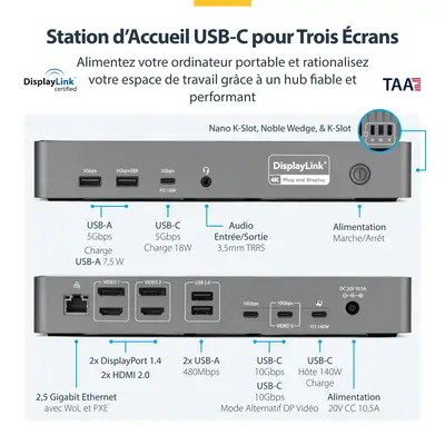 Station d'Accueil USB-C Triple Écran, Station de Recharge pour Ordinateur Portable 140 W pour MacBoo - StarTech - Station d'accueil pour portable - visuel 3