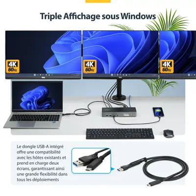 Station d'Accueil USB-C Triple Écran, Station de Recharge pour Ordinateur Portable 140 W pour MacBoo - StarTech - Station d'accueil pour portable - visuel 5